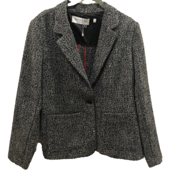 PATRIZIA Luca Wool Blend tweed unlined blazer in black/white.  Size XL - Picture 1 of 8